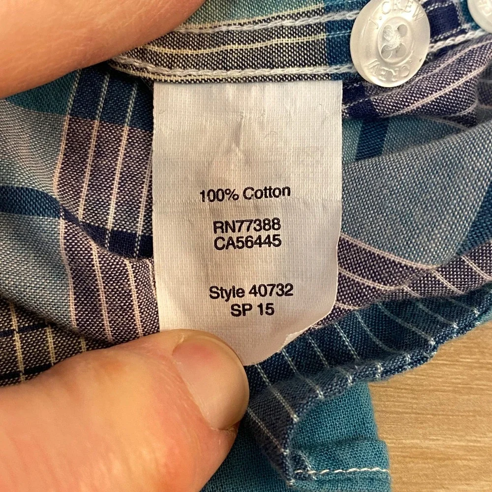 J Crew Summer Plaid Button Down Shirt Mens Small Blue‎ Teal Cotton